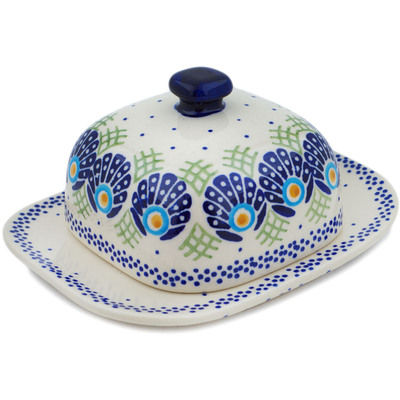Polish Pottery Butter Dish 6&quot; Tail Feathers