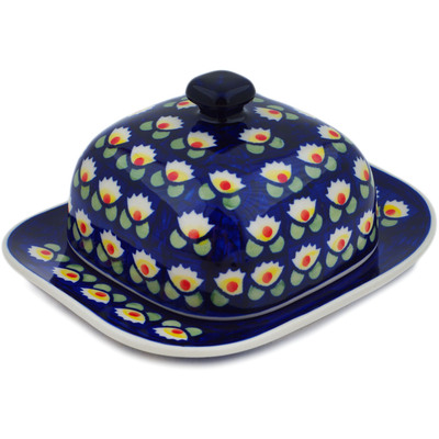 Polish Pottery Butter Dish 6&quot; Waterlily
