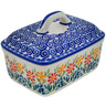 Polish Pottery Butter Dish 6&quot; Wave Of Flowers