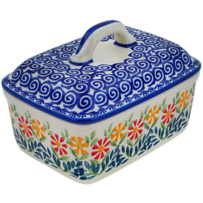 Polish Pottery Butter Dish 6&quot; Wave Of Flowers