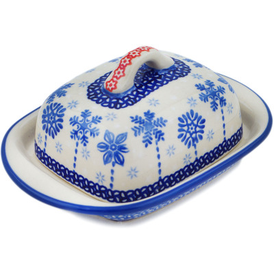 Polish Pottery Butter Dish 6&quot; Winter Sights UNIKAT