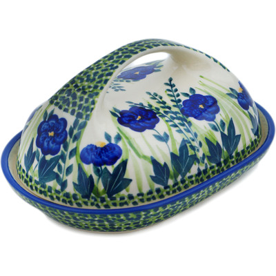 Polish Pottery Butter Dish 7&quot; Blue Fields UNIKAT