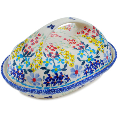 Polish Pottery Butter Dish 7&quot; Breathtaking Butterflies UNIKAT