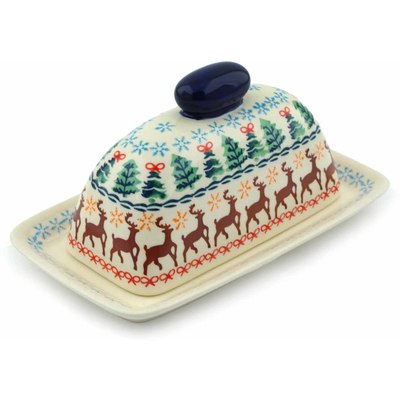 Polish Pottery Butter Dish 7&quot; Christmas Fesitval