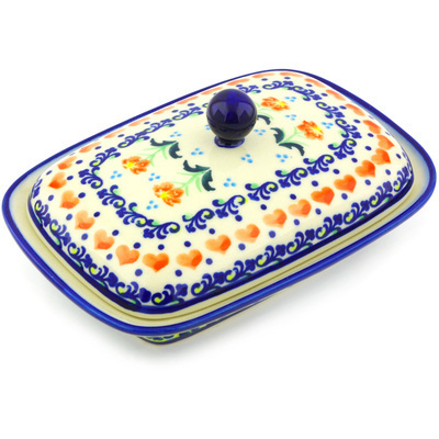 Polish Pottery Butter Dish 7&quot; Circle Of Hearts