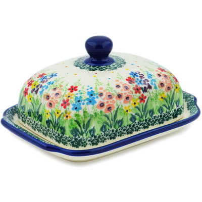Polish Pottery Butter Dish 7&quot; Colors Of The Wind UNIKAT