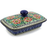 Polish Pottery Butter Dish 7&quot; Cosmos Garden UNIKAT