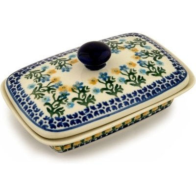 Polish Pottery Butter Dish 7&quot; Field Of Wildflowers
