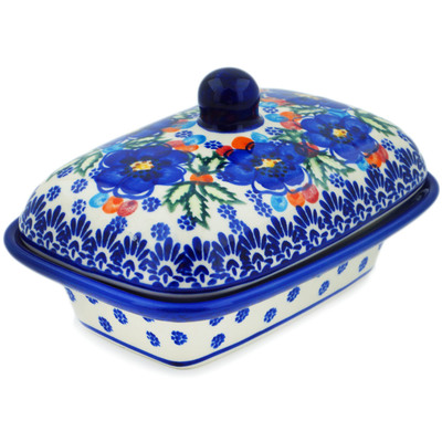 Polish Pottery Butter Dish 7&quot; Floral Awe UNIKAT