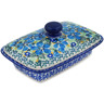 Polish Pottery Butter Dish 7&quot; Floral Blue Dreams UNIKAT