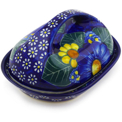 Polish Pottery Butter Dish 7&quot; Floral Fruit Basket UNIKAT