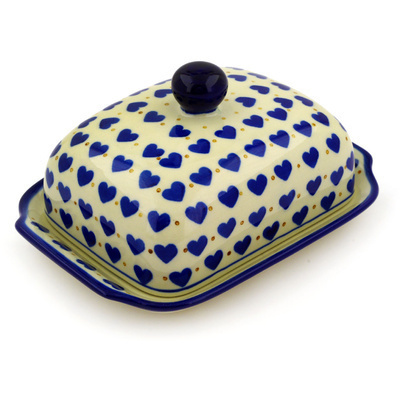 Polish Pottery Butter Dish 7&quot; Hearts Delight