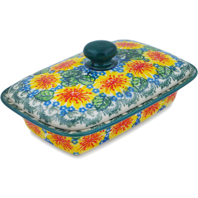 Polish Pottery Butter Dish 7&quot; Marigold Chain UNIKAT