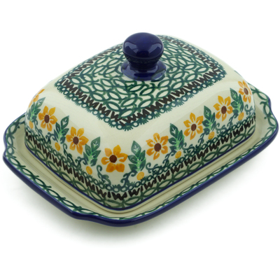 Polish Pottery Butter Dish 7&quot; Morning Blossoms