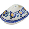 Polish Pottery Butter Dish 7&quot; Orange And Blue Flower