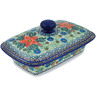 Polish Pottery Butter Dish 7&quot; Red Jackmanii UNIKAT