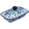 Polish Pottery Butter Dish 7&quot; Soft Starry Flowers UNIKAT