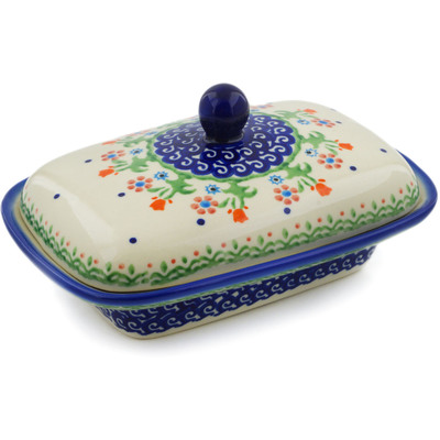 Polish Pottery Butter Dish 7&quot; Spring Flowers