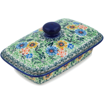 Polish Pottery Butter Dish 7&quot; Spring Wreath UNIKAT