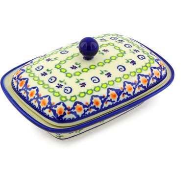 Polish Pottery Butter Dish 7&quot; Star Gazer