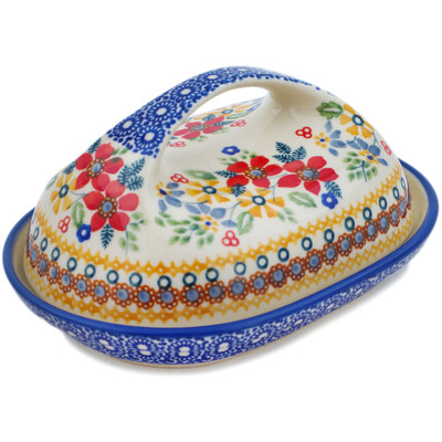 Polish Pottery Butter Dish 7&quot; Summer Bouquet UNIKAT