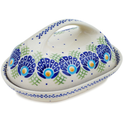 Polish Pottery Butter Dish 7&quot; Tail Feathers