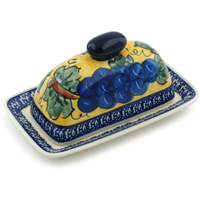 Polish Pottery Butter Dish 7&quot; Tuscan Grapes