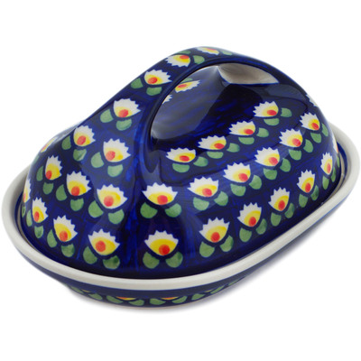 Polish Pottery Butter Dish 7&quot; Waterlily