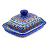 Polish Pottery Butter Dish 8&quot; Blue Cress