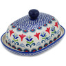 Polish Pottery Butter Dish 8&quot; Botanical Garden UNIKAT