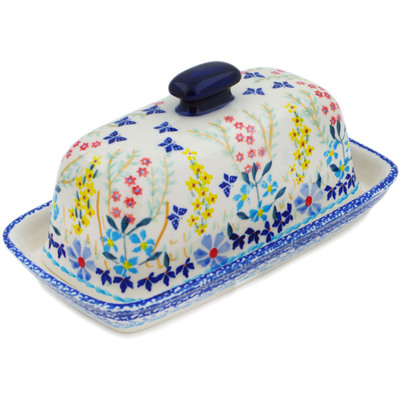 Polish Pottery Butter Dish 8&quot; Breathtaking Butterflies UNIKAT