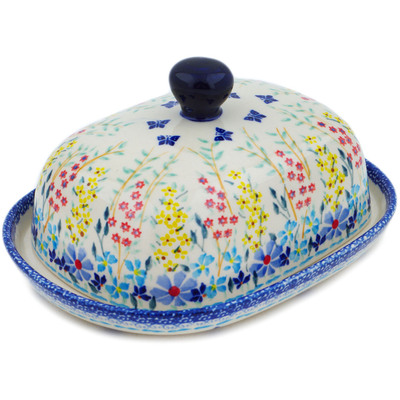 Polish Pottery Butter Dish 8&quot; Breathtaking Butterflies UNIKAT