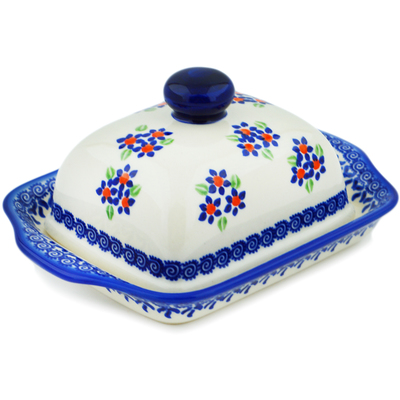 Polish Pottery Butter Dish 8&quot; Bright Bunches