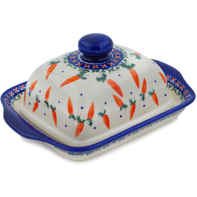 Polish Pottery Butter Dish 8&quot; Carrot Delight