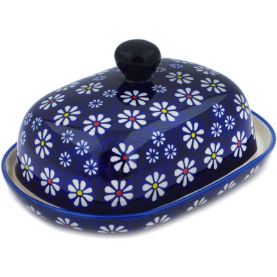 Polish Pottery Butter Dish 8&quot; Daisy Jazz UNIKAT