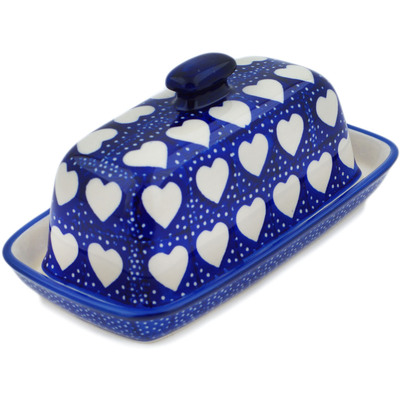 Polish Pottery Butter Dish 8&quot; Happy Heart