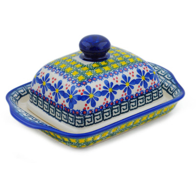 Polish Pottery Butter Dish 8&quot; Irish Spring