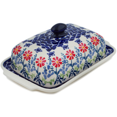 Polish Pottery Butter Dish 8&quot; Last Summer Flowers