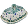 Polish Pottery Butter Dish 8&quot; Lucky Blue Clover