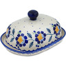 Polish Pottery Butter Dish 8&quot; Orange And Blue Flower