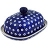 Polish Pottery Butter Dish 8&quot; Peacock Eyes