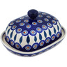 Polish Pottery Butter Dish 8&quot; Peacock