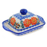 Polish Pottery Butter Dish 8&quot; Red Blossom