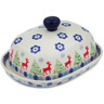 Polish Pottery Butter Dish 8&quot; Ring Around The Reindeer
