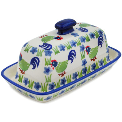 Polish Pottery Butter Dish 8&quot; Rooster Strut UNIKAT