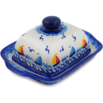 Polish Pottery Butter Dish 8&quot; Sailing Through Your Dreams
