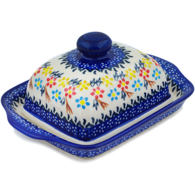 Polish Pottery Butter Dish 8&quot; Spring Flower Ring