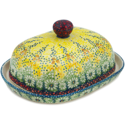 Polish Pottery Butter Dish 8&quot; Sunshine Grotto UNIKAT