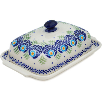 Polish Pottery Butter Dish 8&quot; Tail Feathers