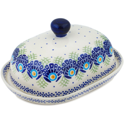 Polish Pottery Butter Dish 8&quot; Tail Feathers